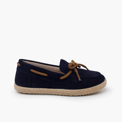 Suede moccasins with jute sole and laces Navy Blue