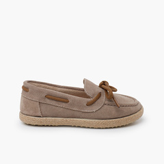 Suede moccasins with jute sole and laces Taupe