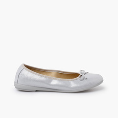 Shiny ballet pumps with bow Silver