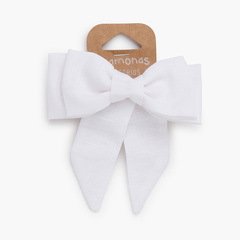 Linen bow hair clip White
