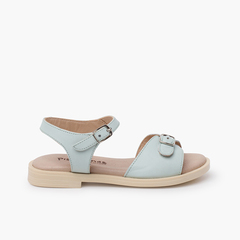 Leather sandals buckle fastening Sky Blue