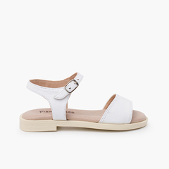Low-cut upper leather sandals White