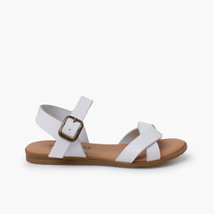 Girls' double interwined strap sandals White