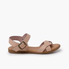Girls' double interwined strap sandals Nude