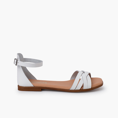 Leather strappy sandals heel-pad White