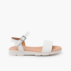Textured leather sandals gel insole White