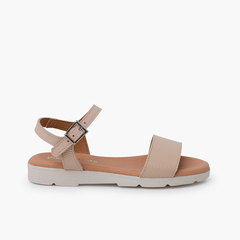 Textured leather sandals gel insole Nude