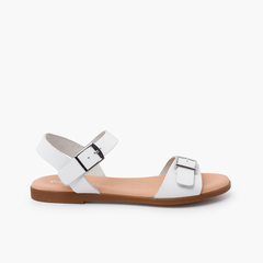 Wide buckle instep sandals White