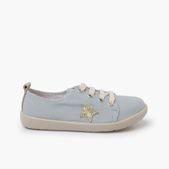 Canvas trainers star Blue and gold leather