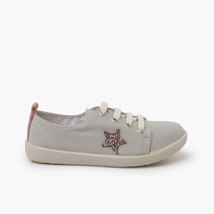 Canvas trainers star Gris y rosa glitter