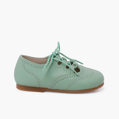 Leather lace-up oxford shoes caramel sole Green Water
