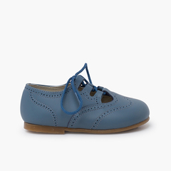 Leather lace-up oxford shoes caramel sole Airforce blue