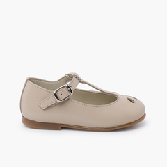 Pearly leather Mary Janes die-cut design Beige