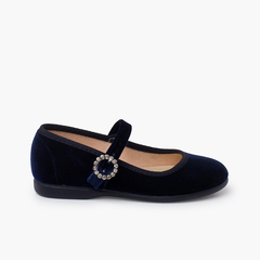 Velvet Mary Janes with Jewel Buckle Navy Blue