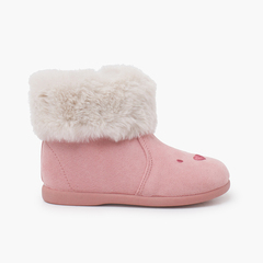 Teddy bear boots furry collar Pink
