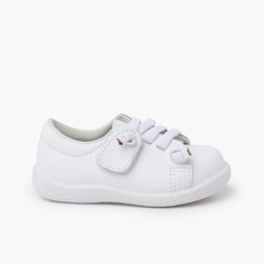 Washable leather trainers elastic laces White