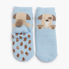 Non-Slip Socks puppy pompom  Baby Blue