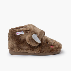 Animal teddy fabric slippers Taupe