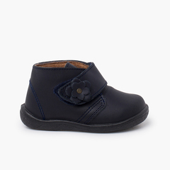 Washable leather girls' boots flower Navy Blue