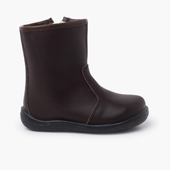 Smooth Washable Leather Boots Children Brown