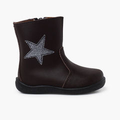 Washable Leather Star Boots for Girls Brown