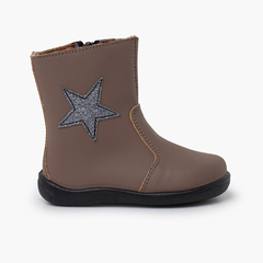 Washable Leather Star Boots for Girls Beige