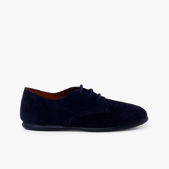 Suede lace-up derby shoes for children Navy Blue