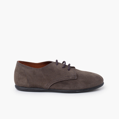 Suede lace-up derby shoes for children Grey
