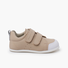 Soft trainers leather double hook-and-loop fastener Sand