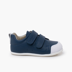 Soft trainers leather double hook-and-loop fastener Navy Blue