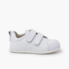 Soft trainers leather double hook-and-loop fastener White