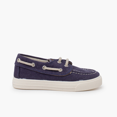 Summer boat shoes for boys in organic canvas Bleu Marine