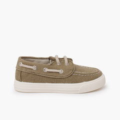 Summer boat shoes for boys in organic canvas Khaki