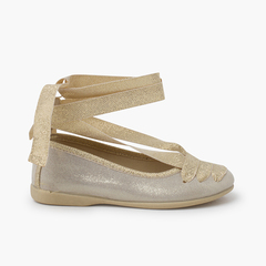 Goyesque ballet flats with bright ribbons Gold