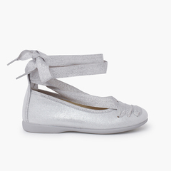 Goyesque ballet flats with bright ribbons Silver