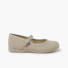 Linen mary janes hook-and-loop strap and button Off-White