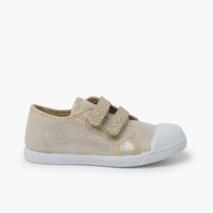 Soft glittery sneakers double hook-and-loop straps Gold