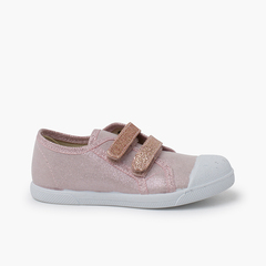 Soft glittery sneakers double hook-and-loop strap Pink