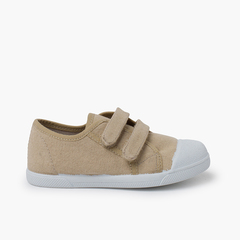 Soft eco canvas trainers hook-and-loop straps Beige
