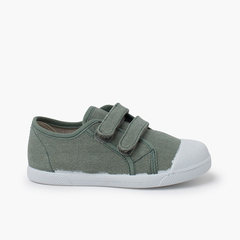 Soft eco canvas trainers hook-and-loop straps Verde Eucalipto