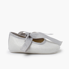 Baby mary janes with shiny bow Silver