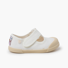 Barefoot canvas T-bar shoes White