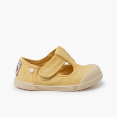 Barefoot canvas T-bar shoes Mustard