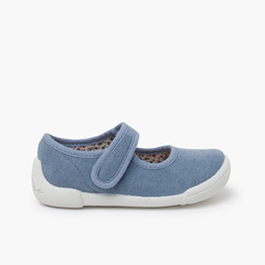 Round-toe mary janes hook-and-loop strap Blue