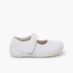 Round-toe mary janes hook-and-loop strap White