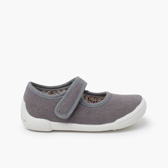 Round-toe mary janes hook-and-loop strap Grey