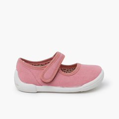Round-toe mary janes hook-and-loop strap Pink