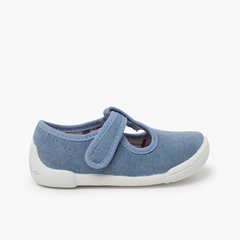 T-bar shoes rounded shape hook-and-loop strap Blue