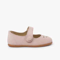 Perforated mary janes hook-and-loop closure button Nude