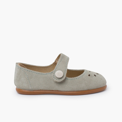 Perforated mary janes hook-and-loop closure button Dry Green